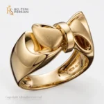 Inel aur galben 14K model fundă sau nod modern cu finisaj dublu lucios și mat satinat