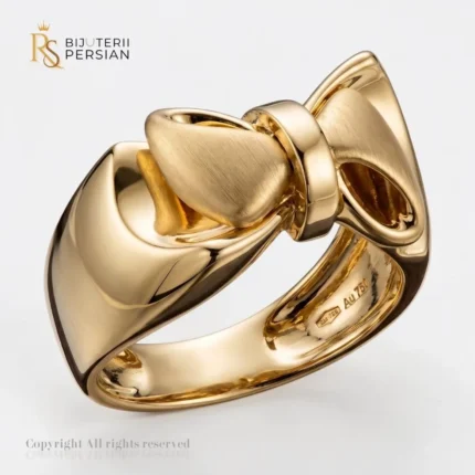 Inel aur galben 14K model fundă sau nod modern cu finisaj dublu lucios și mat satinat