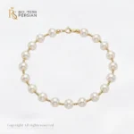 Bratara aur galben perle naturale din aur 14K cu perle sferice de cultura si zale rasucite din aur