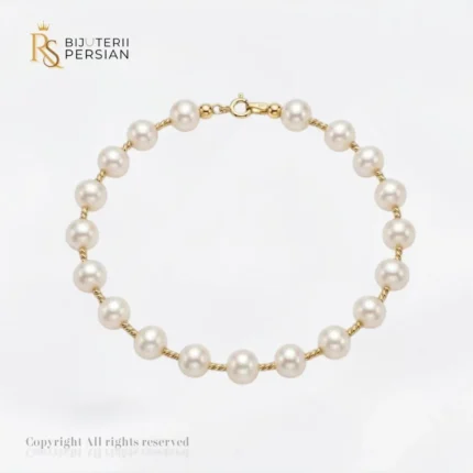 Bratara aur galben perle naturale din aur 14K cu perle sferice de cultura si zale rasucite din aur