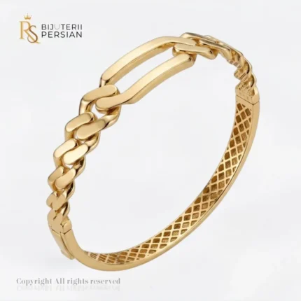 Bratara fixa aur galben figaro din aur 14K cu zale curbate si galerie interioara ajurata