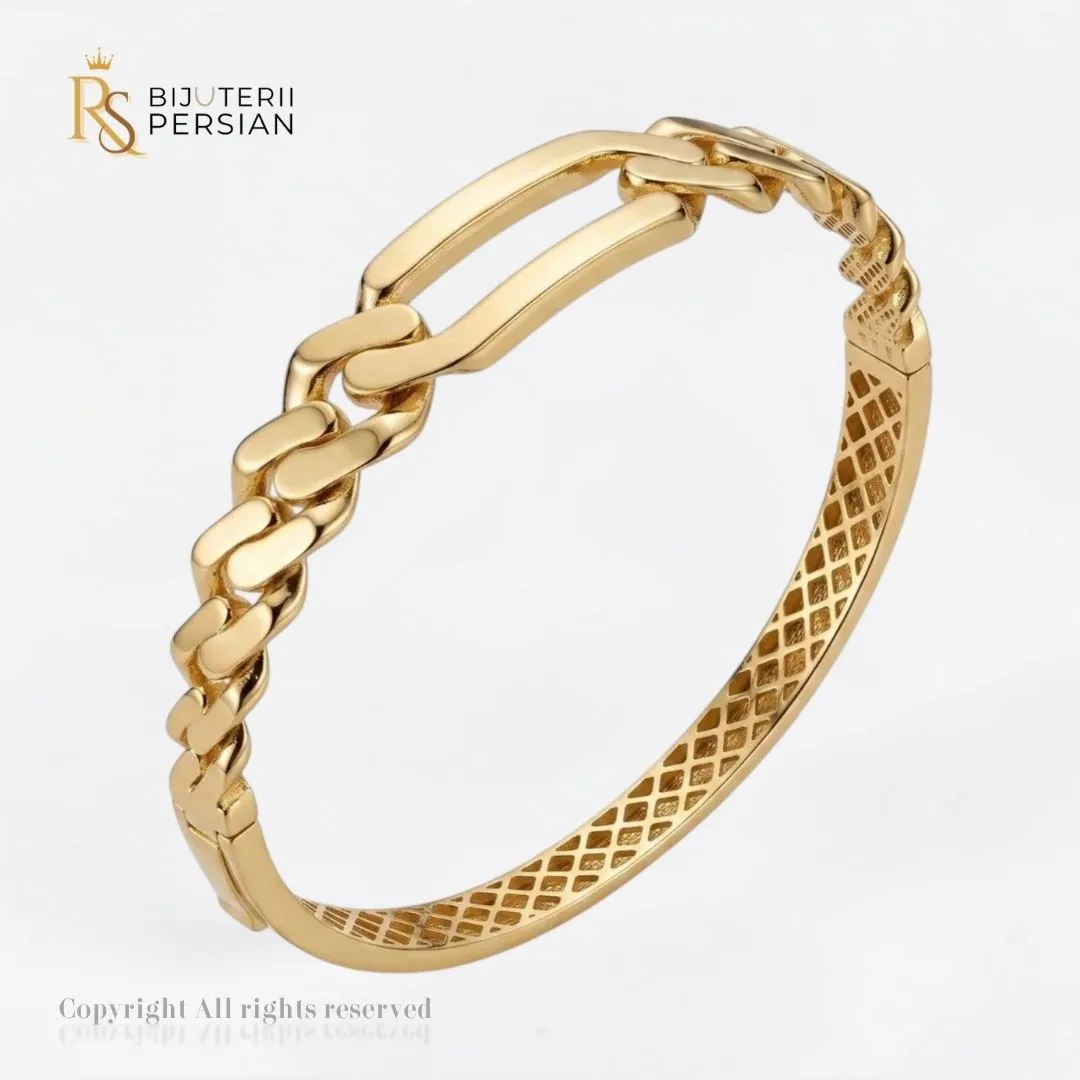 bratara-fixa-aur-galben-figaro-14k-bijuterii-persian Bratara fixa aur galben figaro din aur 14K cu zale curbate si galerie interioara ajurata