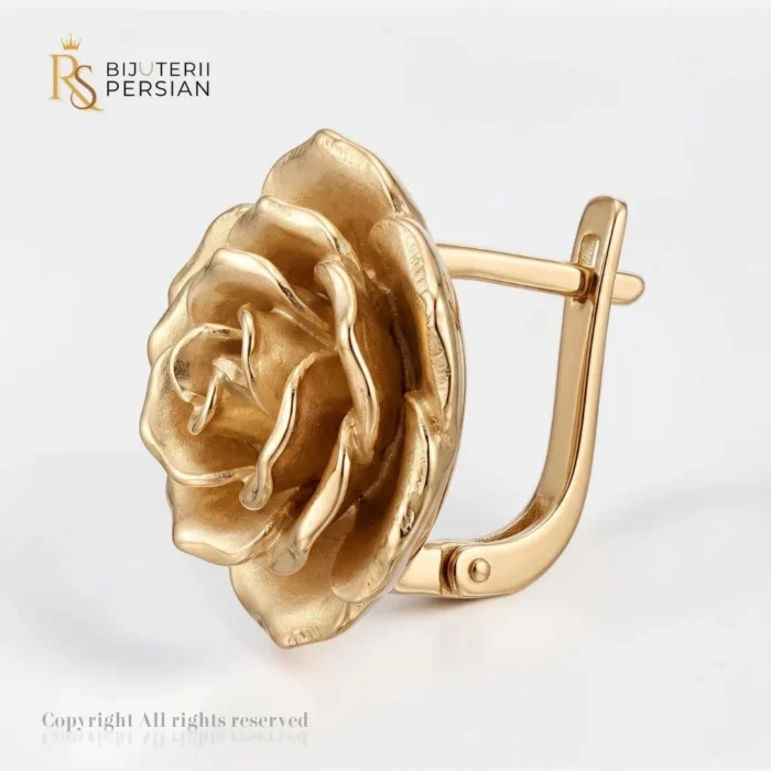 Set Aur Galben 14K Model Trandafir Sculptat 3D – Rose Flower Collection - imagine 5