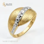 Inel aur bicolor satinat din aur 14K galben matisat si banda centrala din aur alb cu taietura diamantata