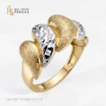 Inel aur bicolor valuri din aur 14K galben matisat si alb cu taietura diamantata facetata