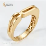 Inel din aur galben 14K cu design arhitectural modern, canal central si grilaj interior confortabil