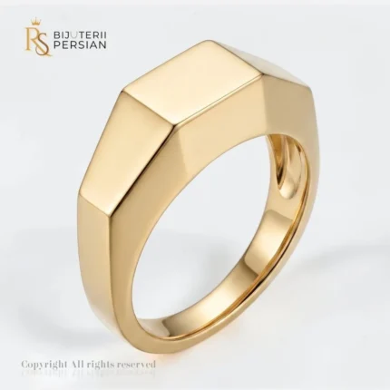 Inel din aur galben 14K cu design geometric fatetat si suprafata neteda finisata lucios