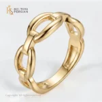 Inel din aur galben 14K model lant cu zale ovale interconectate si suprafata lucioasa