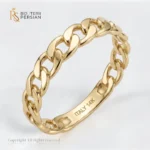 Inel din aur galben 14K cu model zale lanț curb aplatizate stil italian și suprafață lucioasă