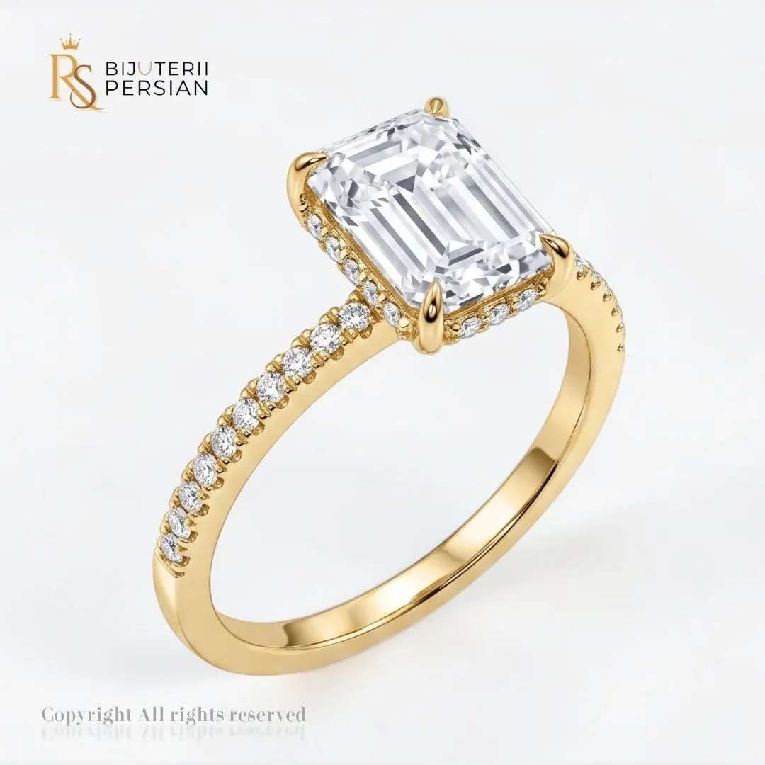 inel-aur-galben-emerald-cut-14k-zirconiu-bijuterii-persian Inel aur galben emerald cut din aur 14K cu cristal central dreptunghiular si sina incrustata cu zirconiu