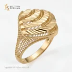 Inel aur galben filigran din aur 14K cu coroana diamantata in valuri si umeri cu retea ajurata