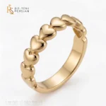 Inel aur galben inimi din aur 14K cu banda continua de inimi convexe alaturate cu finisaj lucios