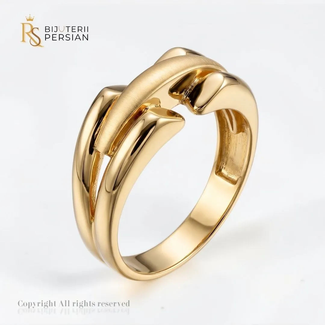 inel-aur-galben-intercalat-14k-satinat-lucios-bijuterii-persian Inel aur galben intercalat din aur 14K cu benzi curbate lucioase si element central satinat