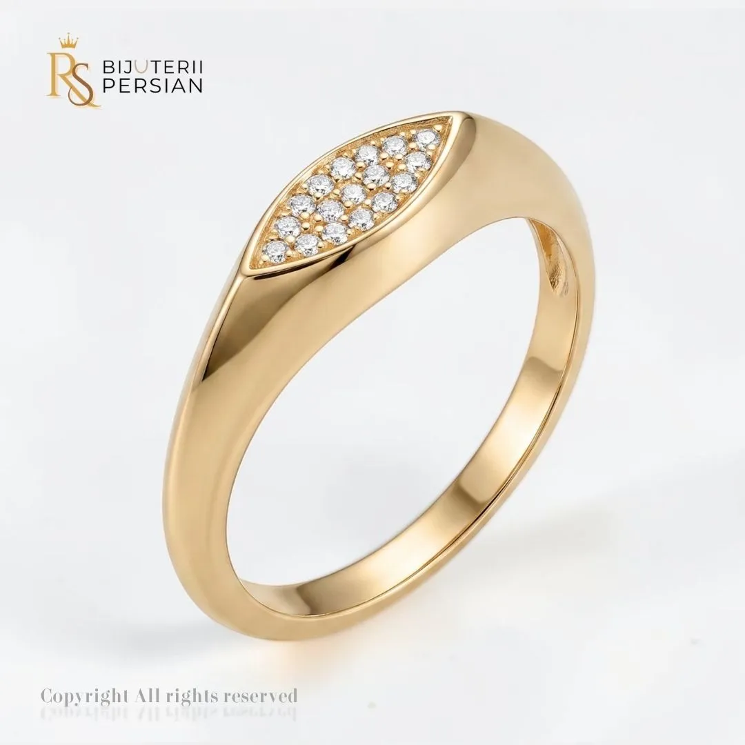 inel-aur-galben-marquise-pave-14k-zirconiu-bijuterii-persian Inel aur galben marquise pave din aur 14K cu profil bombat si caseta centrala in forma de frunza incrustata cu zirconiu