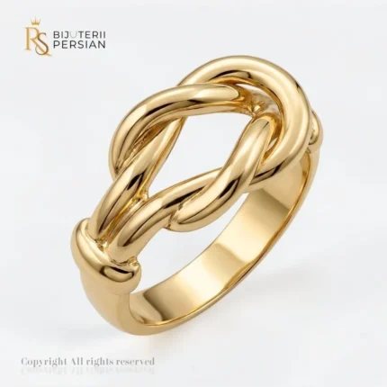Inel aur galben nodul iubirii din aur 14K cu design sculptural de nod dublu si suprafata lucioasa