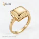 Inel aur galben patrat din aur 14K cu coroana piramidala si cadru geometric fara pietre