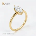 Inel aur galben solitar marquise din aur 14K cu piatra centrala eliptica tăiată în formă de marquiză și șină subțire polizată