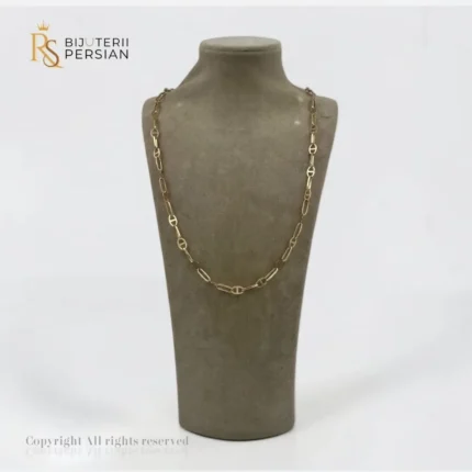 Lant din aur galben 14K cu zale alternate stil marin anchor si zale dreptunghiulare stil paperclip