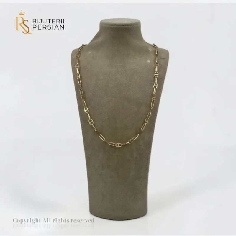 Lant din aur galben 14K cu zale alternate stil marin anchor si zale dreptunghiulare stil paperclip