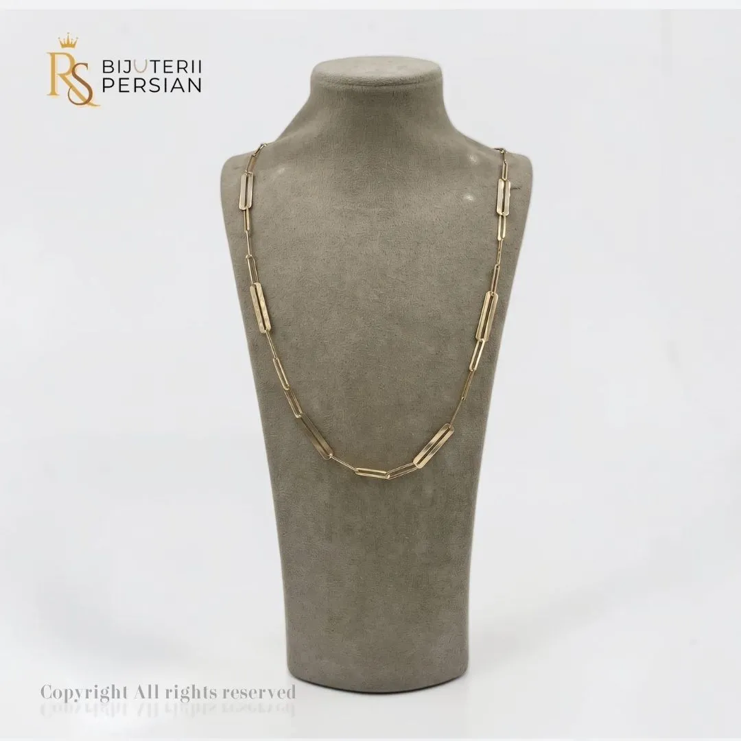 lant-aur-galben-14k-zale-dreptunghiulare-placute-bijuterii-persian Lant din aur galben 14K cu zale dreptunghiulare alungite stil paperclip si placute metalice netede