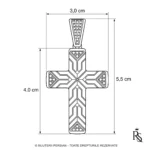 Pandantiv aur galben cruce din aur 14K cu gravuri geometrice satinate, colturi incrustate si anou pavat cu zirconiu