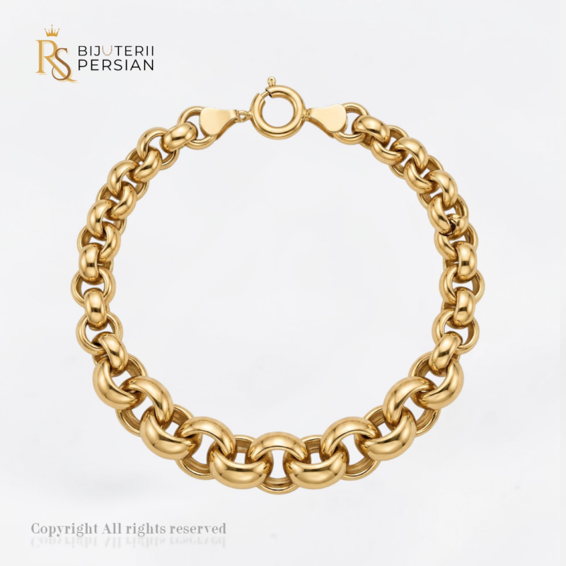 Brățară masivă din aur galben 14K model Rolo Belcher cu zale rotunde îmbinate și închizătoare inelară Bijuterii Persian