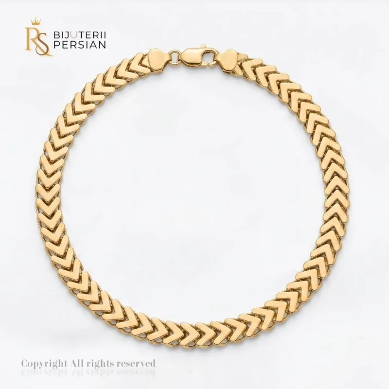 Bratara aur galben barbati cu zale chevron din aur 14K cu zale masive in forma de V polizate la calitate oglinda