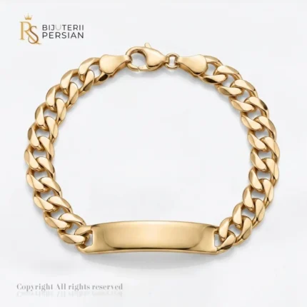 Bratara aur galben copii cu placuta gravabila din aur 14K cu lant curbed cartier si inchizatoare sigura