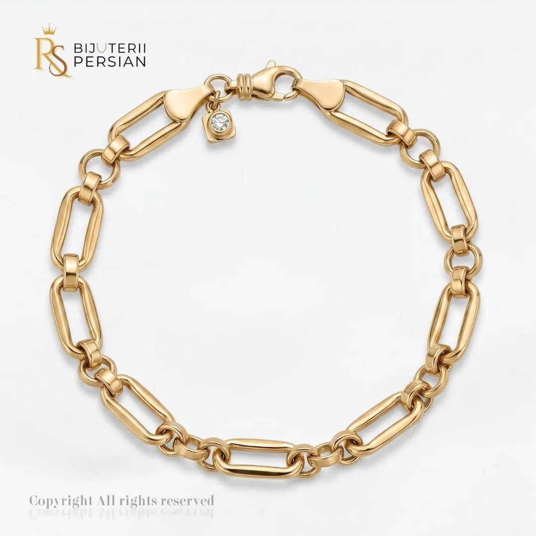 bratara-aur-galben-dama-cu-zale-ovale-si-zirconiu-14k-bijuterii-persian Bratara aur galben dama cu zale ovale si zirconiu din aur 14K cu zale alungite si pandantiv patrat cu piatra stralucitoare