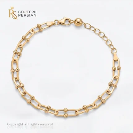 Bratara aur galben dama cu zale si bile din aur 14K cu zale alungite si bile cu taietura diamantata