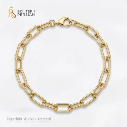 Bratara aur galben zale alungite paperclip din aur 14K cu zale dreptunghiulare polizate si inchizatoare moscheton
