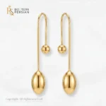 Cercei aur galben lungi cu bila din aur 14K cu forma alungita de picatura si sistem de inchidere cu bila insurubata