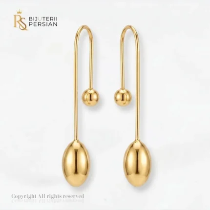 Cercei aur galben lungi cu bila din aur 14K cu forma alungita de picatura si sistem de inchidere cu bila insurubata