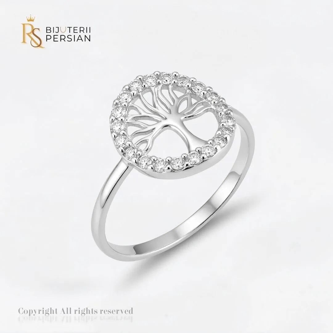 inel-aur-alb-copacul-vietii-14k-bijuterii-persian Inel aur alb copacul vietii cu zirconiu din aur 14K cu medalion circular pavat cu cristale si arbore central polizat