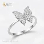 Inel aur alb fluture cu zirconiu din aur 14K cu aripi complet incrustate cu cristale stralucitoare si sina polizata