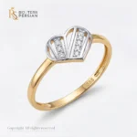 Inel aur bicolor doua inimi filigranate cu zirconiu din aur 14K cu inimi din aur alb si sina din aur galben