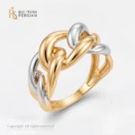 Inel aur bicolor zale intretesute din aur 14K cu elemente de lant din aur galben si aur alb polizat fara pietre