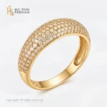 Inel aur galben cu pave micro-zirconii dome din aur 14K cu suprafata bombata pavata cu pietre transparente