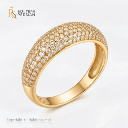 Inel aur galben cu pave micro-zirconii dome din aur 14K cu suprafata bombata pavata cu pietre transparente