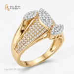 Inel aur galben cu zirconiu din aur 14K cu trei frunze marquise pavate si banda lata incrustata cu pietre