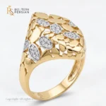 Inel aur galben filigran cu zirconiu din aur 14K cu structura ajurata si placute ovale pavate cu cristale