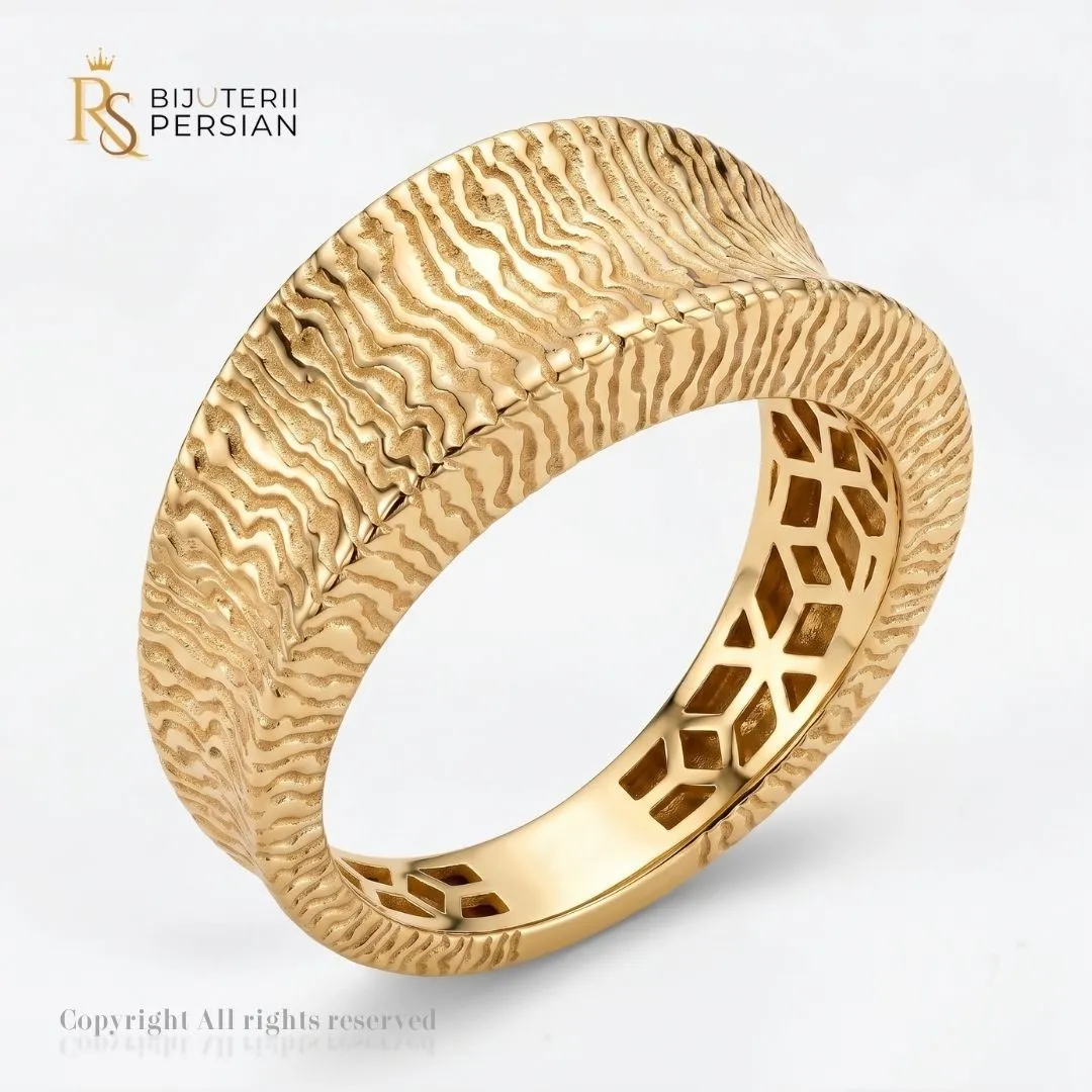 inel-aur-galben-texturat-ondulat-14k-fara-pietre-bijuterii-persian Inel aur galben texturat ondulat din aur 14K cu striatii organice 3D fara pietre si interior ajurat