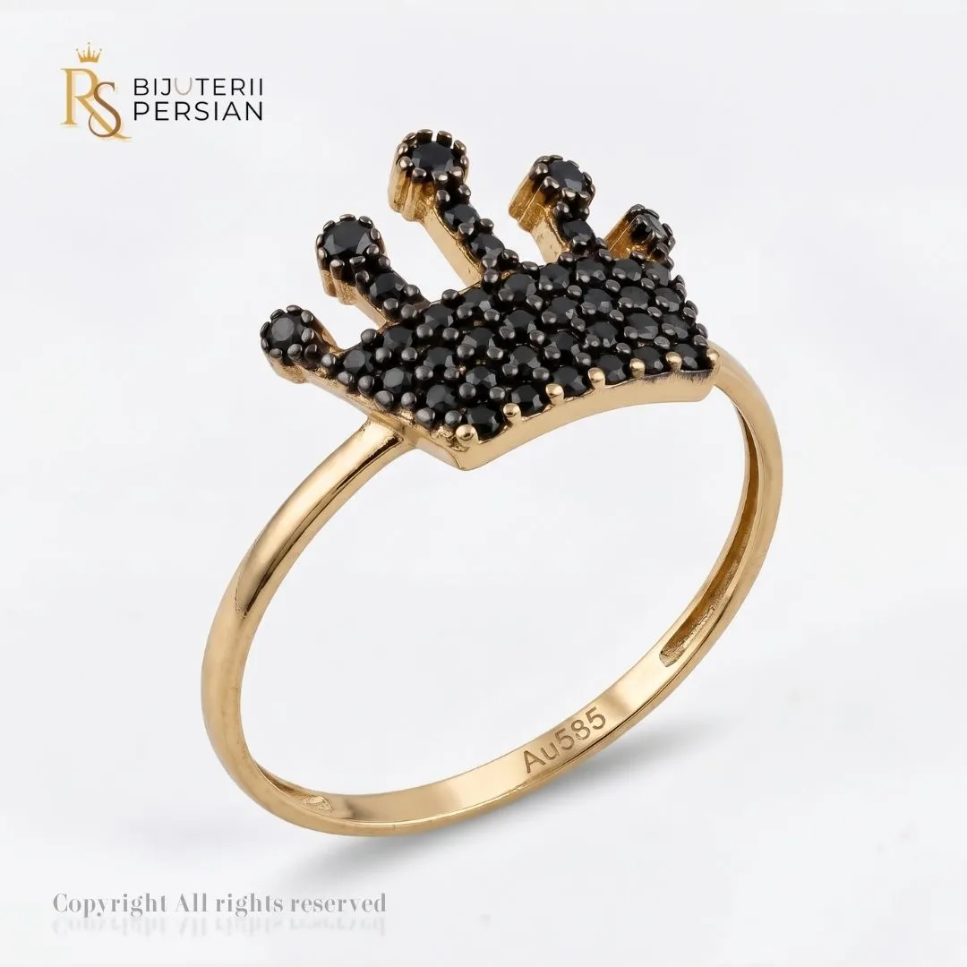 inel-aur-galben-tip-coroana-cu-zirconiu-negru-14k-bijuterii-persian Inel aur galben tip coroana cu zirconiu negru din aur 14K cu fisa de coroana encastrata cu pietre negre
