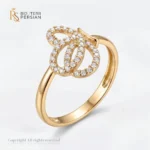 Inel aur galben tip funda cu zirconiu din aur 14K cu bucle elegante encastrate cu pietre transparente