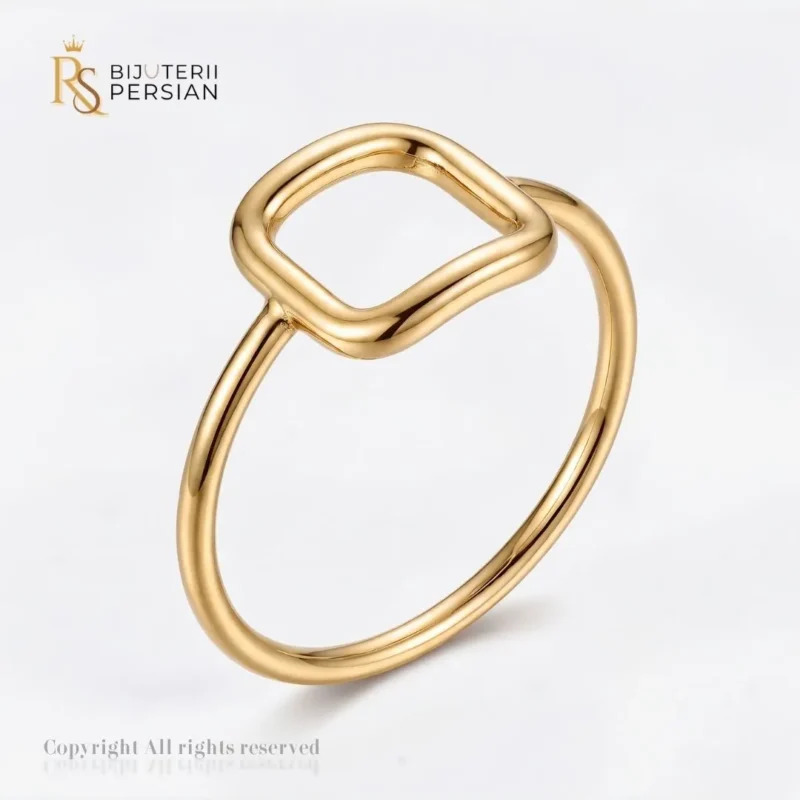 Inel aur galben tip patrat geometric conturat din aur 14K fara pietre cu fisa patrata si suprafata polizata