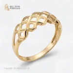 Inel aur galben tip retea geometrica din aur 14K fara pietre cu structura tridimensionala si suprafete polizate