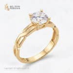 Inel de logodna aur galben cu zirconiu infinity din aur 14K cu piatra centrala si sina cu benzi impletite