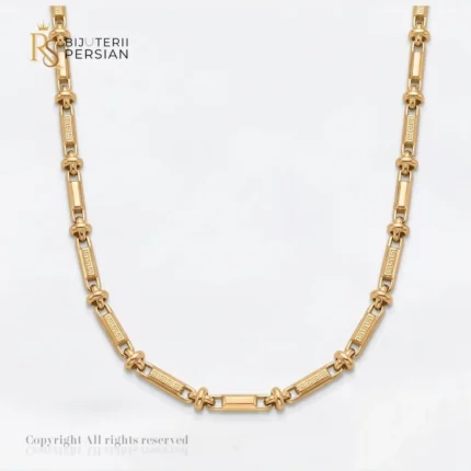 Lant aur galben model grecesc versace din aur 14K cu zale tubulare si gravura geometrica clasica