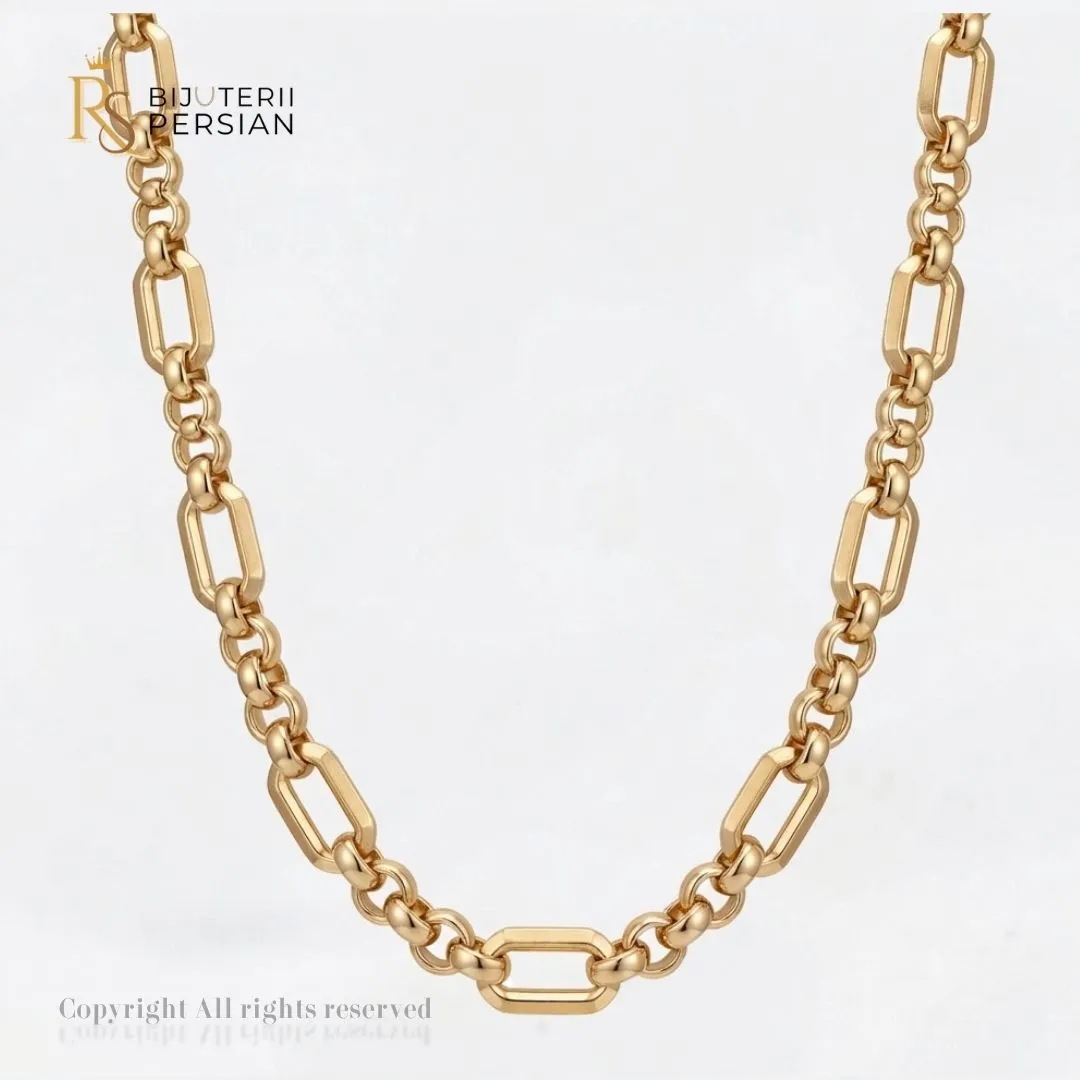 lant-aur-galben-zale-combinate-octogonale-14k-bijuterii-persian Lant aur galben zale combinate octogonale din aur 14K cu zale rotunde si segmente octogonale polizate la luciu oglinda