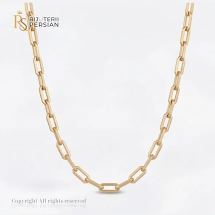 Lant aur galben zale dreptunghiulare paperclip din aur 14K cu zale alungite polizate si profil minimalist